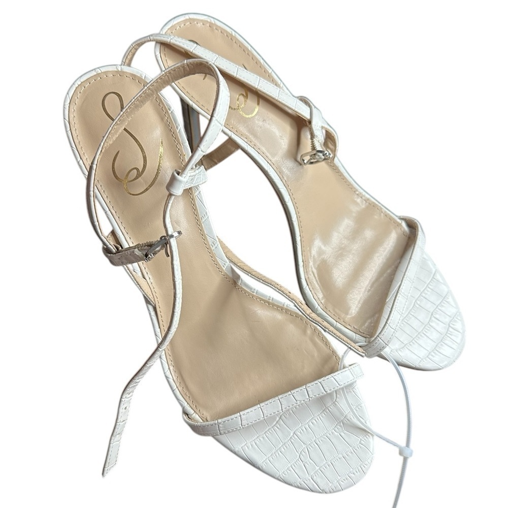 NEW Sam Edelman Doran White Embossed Heels | Strappy Stiletto Sandals | Size 9 - Picture 4 of 6